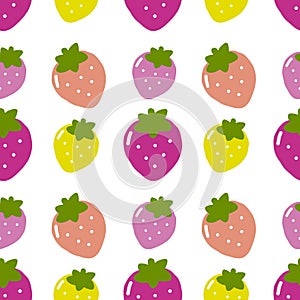 Colorful strawberries fruits cute seamless pattern background. Illustrators drawing. photo