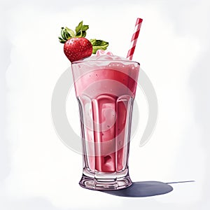 Colorful Strawberry Milkshake Illustration With Watercolor Style