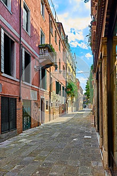 Colorful street in Burano, near Venice, Italy.