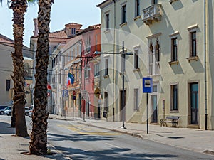 Colorful street in the center of Slovenian town Koper