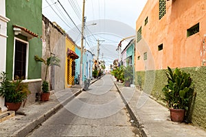 Colorful street in the Getsemani neighborhood of Cartagena, Colombia. photo