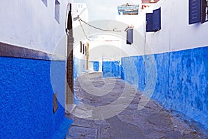 Colorful street of the Kasbah of the Udayas in Rabat, Morocco, A