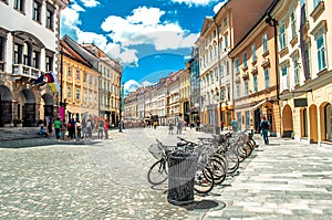 Colorful street Ljubljana summer Lubiana buildings clean urban a