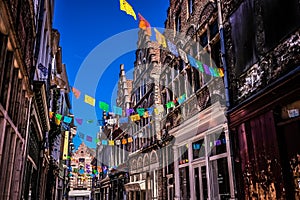 Colorful street from the old town of Ghent, Belgium