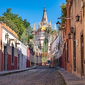 Colorful street of San Miguel de Allende, colonial town in Mexico. UNESCO World Heritage Site photo
