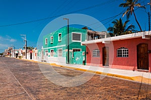 Colorful street in town of Progreso Yucatan Mexico photo