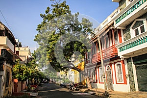 Colorful streets of Pondicherry`s French Quarter, Puducherry, India