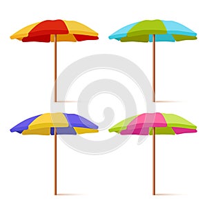 Colorful Striped Beach Umbrella Set. Vector illustration
