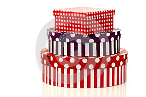 Colorful striped and checkered gift boxes