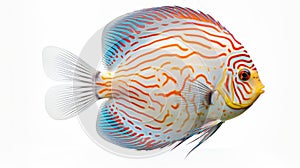 Colorful Striped Discus Fish On White Background