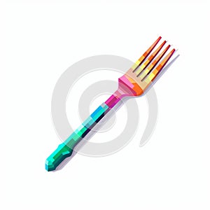 Colorful Striped Pixel Art Fork With Low Poly Style