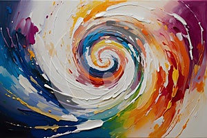 Colorful strokes emerge, swirling and converging to form an enchanting spiral of vibrant energy