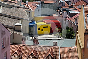 Colorful Structure among Roofs in Lisbona, Portugal