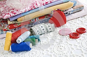 Colorful stuff for sewing at home photo