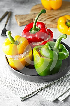 Colorful stuffed peppers with rice and minced meat
