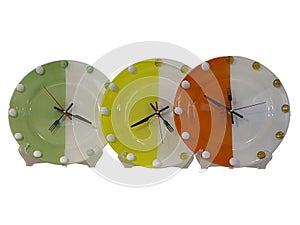 Colorful stylish food concept wall clocks isolated over white