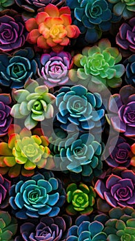 colorful succulent plants arrangement in garden, generative ai