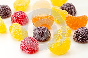 Colorful sugar coated fruity jelly sweets