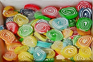 Colorful sugar coated roll jelly sweets