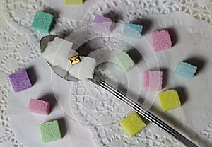 colorful sugar cubes teatime spoon pastel message mail