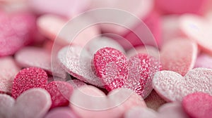 Colorful Sugar Hearts Spread Across a Surface With Soft Focus Background