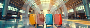 Colorful Suitcases in Airport Hall - Travel and Vacation Concepts Background