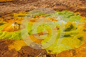 Colorful sulfuric springs in Dallol volcanic area, Danakil depression, Ethiop