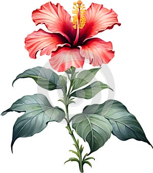 Colorful Sumi-e hibiscus flower in full bloom.