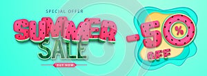 Colorful summer big sale poster with watermelon. Summertime background