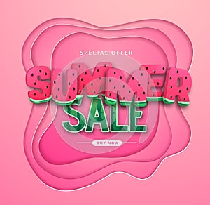 Colorful summer big sale poster with watermelon. Summertime background