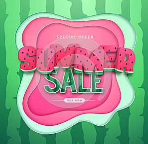 Colorful summer big sale poster with watermelon. Summertime background