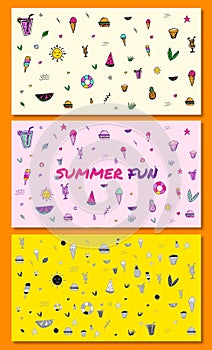 Colorful summer fun background in hand drawn vector elemnts.