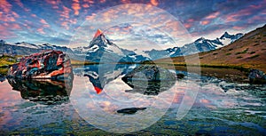 Colorful summer panorama of the Stellisee lake