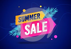 Colorful Summer Sale Offer With Palm Leaves