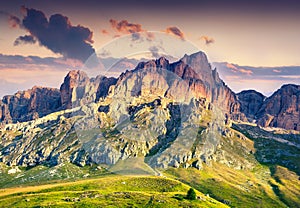 Colorful summer scene in southern slope of Piz Boe mountain rang