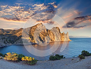 Colorful summer sunrise on sea.