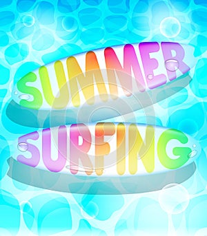 Colorful Summer Surfing Design with Floating Surfboards