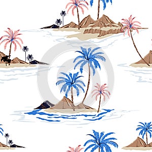 Colorful Summer Tropical island hand drawing style seamless pattern in vector illustration design for fashion ,fabric,wallpaper,