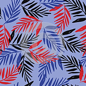 Colorful summer tropical palm tree leaves seamless pattern. Vector seamless palm leaves.