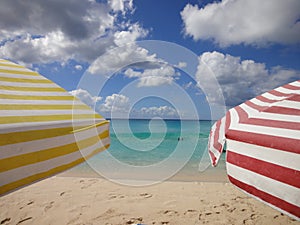 Colorful sun umbrellas on the beach