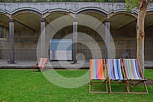 Colorful sundeck at Paddington Reservoir Gardens, an award winning park in Sydney, Australia