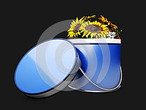 Colorful Sunflower in the flower box, 3d Illustration on black background