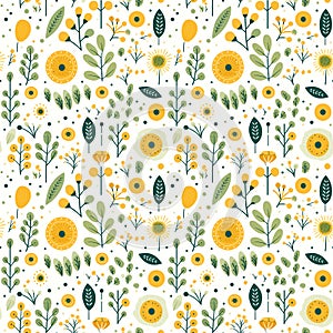 Colorful sunflower and leaf seamless pattern illustration. feminine style floral background Generative AI