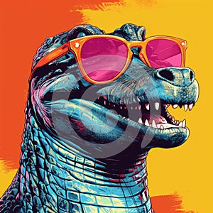 Colorful Sunglasses With Crocodile: Hyperrealistic Pop Art Print