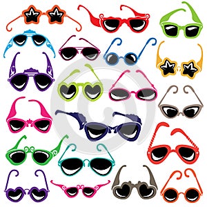 Colorful sunglasses icon set isolated on white background.