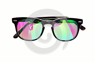 Colorful sunglasses with mirrored lenses, isolated on white back