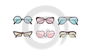 Colorful sunglasses vector set. Spectacles plastic frame collection. Summer sun protection.