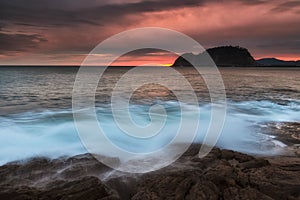 Colorful sunrise in Cantabric sea, Getaria