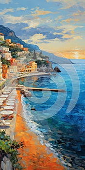 Colorful Sunrise Coast Painting In Cinquecento Style