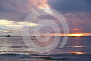 Colorful sunrise on Japaratinga beach, Alagoas, Brazil